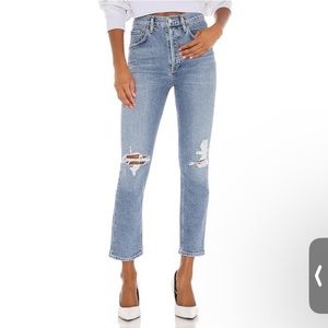 AGOLDE Riley High Rise Crop Distressed buttonfly Jeans 29